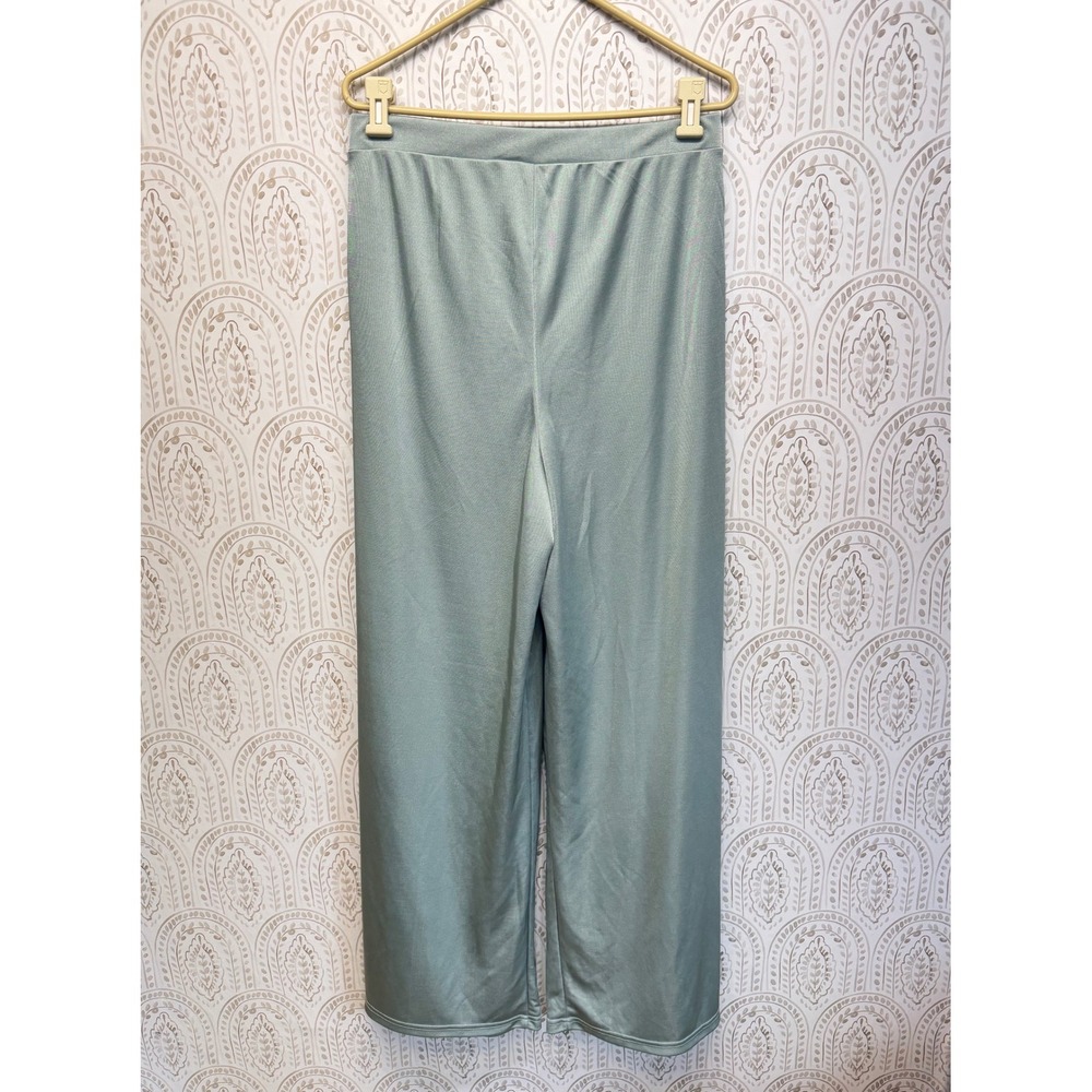 ASOS‎ Wide Leg Pants Womens Size 10 Sage Green High Rise Side Slit - Picture 2 of 7